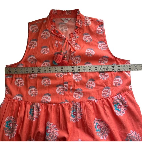 Crown & Ivy Sleeveless Tiered Coral Dress With Tassel Ties L 100% Cotton Made In - Picture 6 of 9